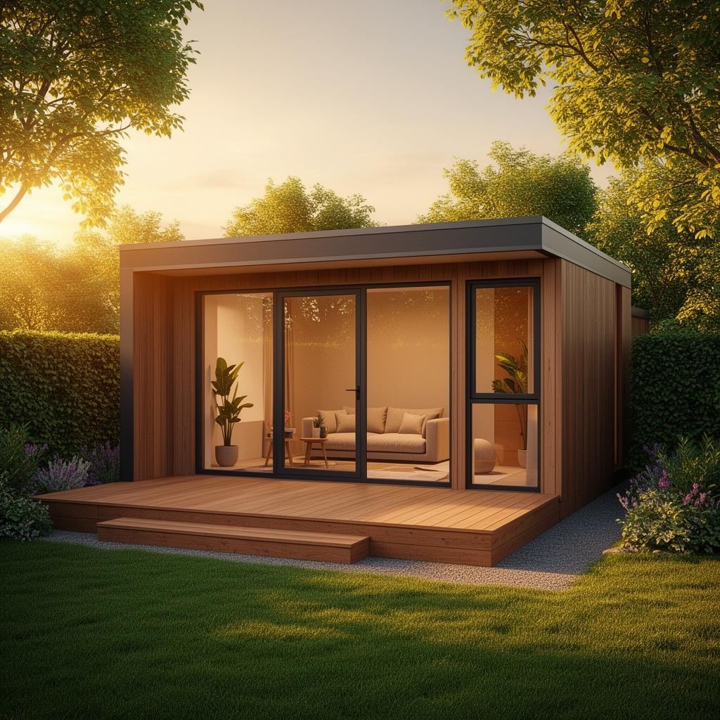 Prefab studio in a backyard setting